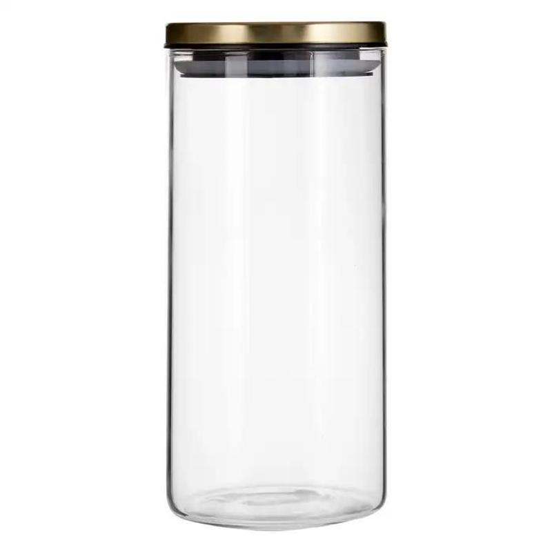 Freska 1300Ml Rnd Clr Glass Storage Jar Gold Metal Lid