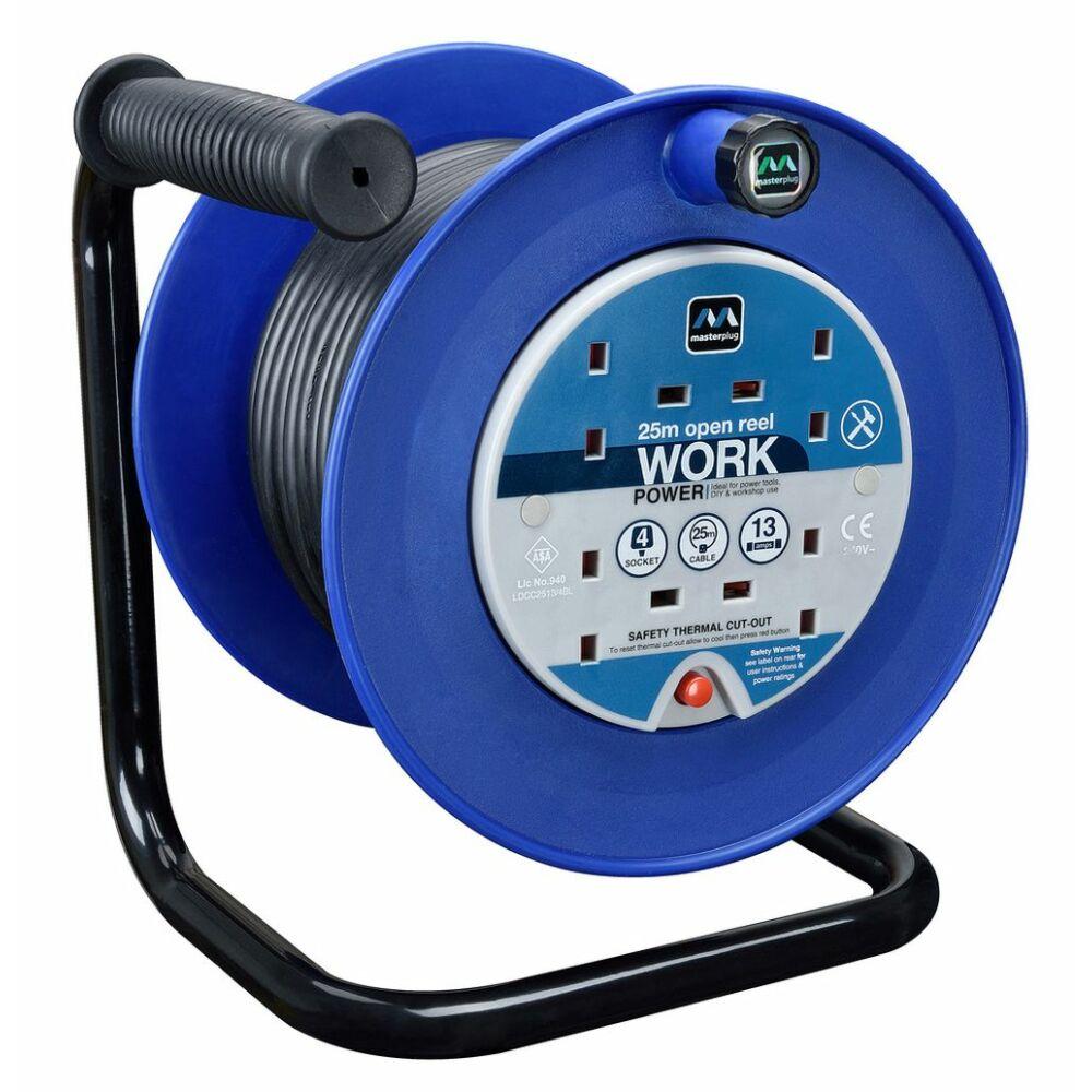 Luceco Masterplug 25M 4 Socket Open Cable Reel