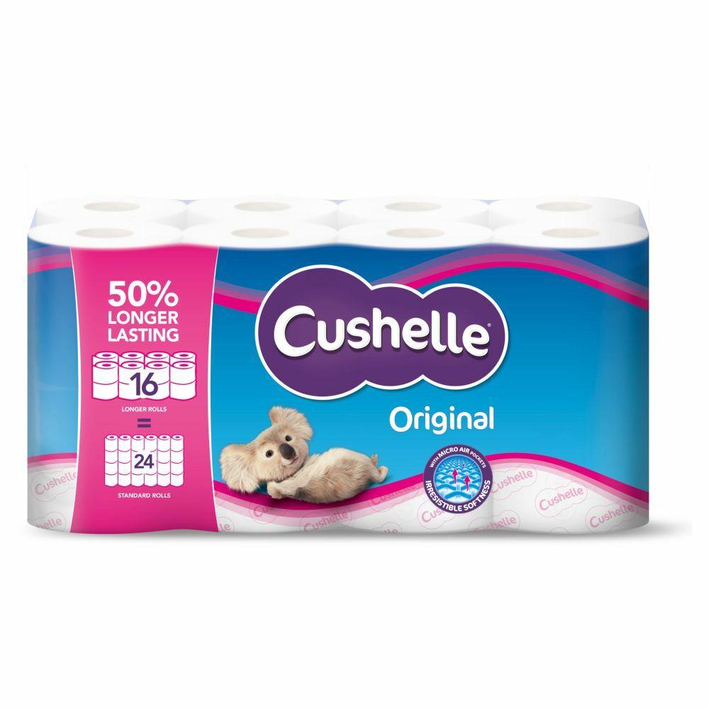 Cushelle Original 50% Longer Lasting Toilet Rolls - 16 Rolls Equals 24 Rolls