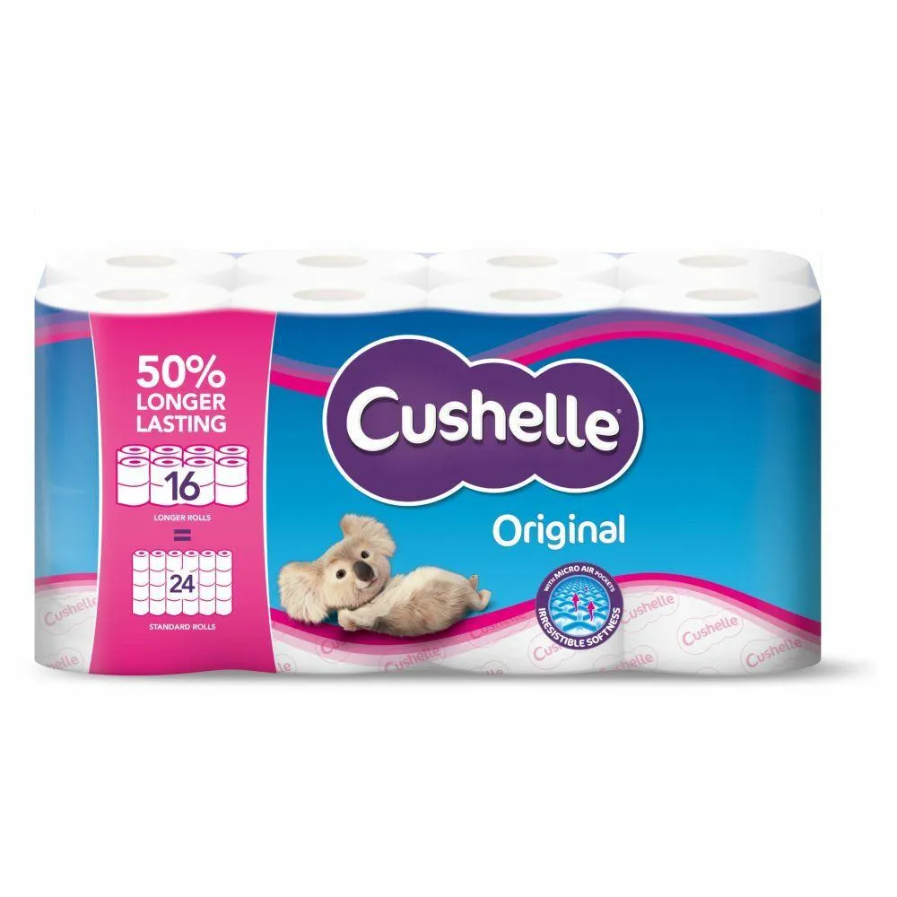 Cushelle Original 50% Longer Lasting Toilet Rolls - 16 Rolls Equals 24 Rolls