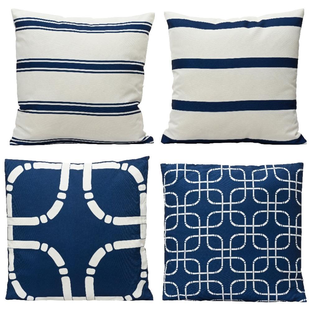 Outdoor Navy And White Scatter Cushions - 4 Assorted