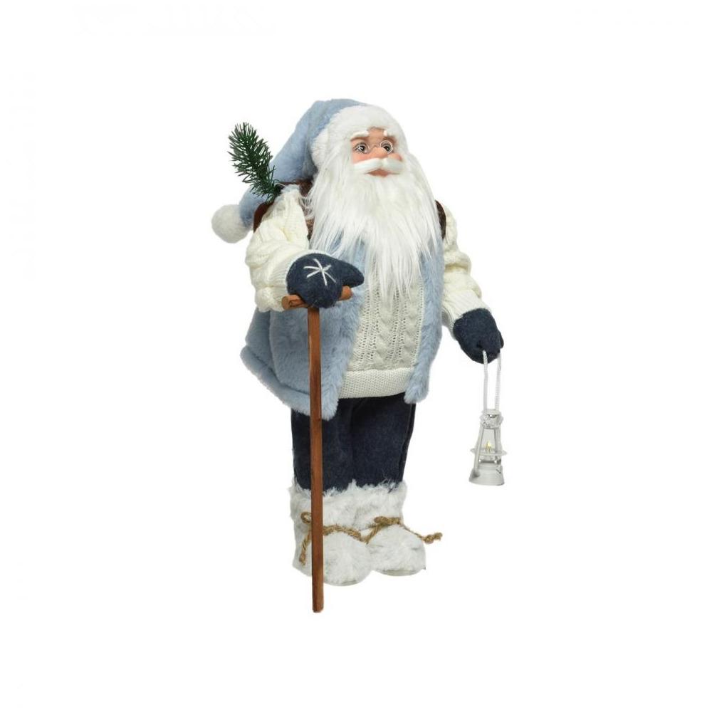 Kaemingk B.V - Standing Santa With Blue Fur Trim - 60cm - White/Blue