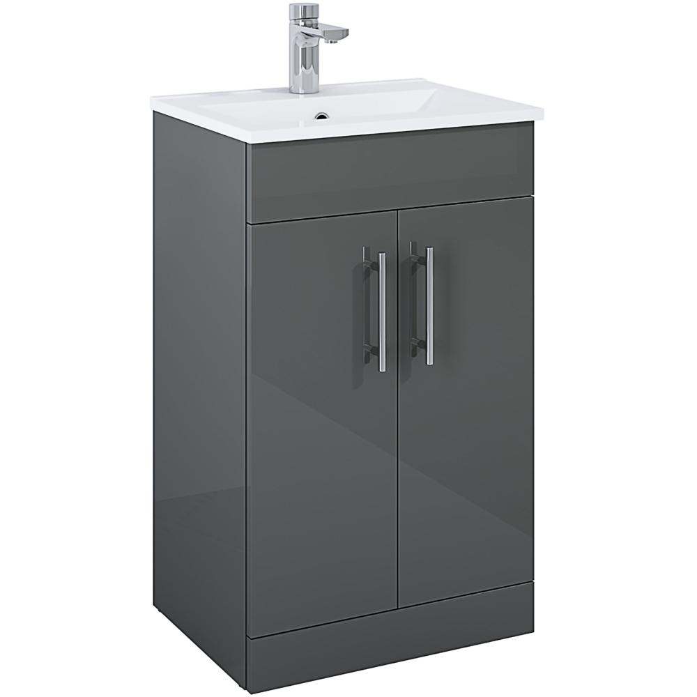 Floor Standing Vanity Unit & Washbasin Dark Grey - 50cm