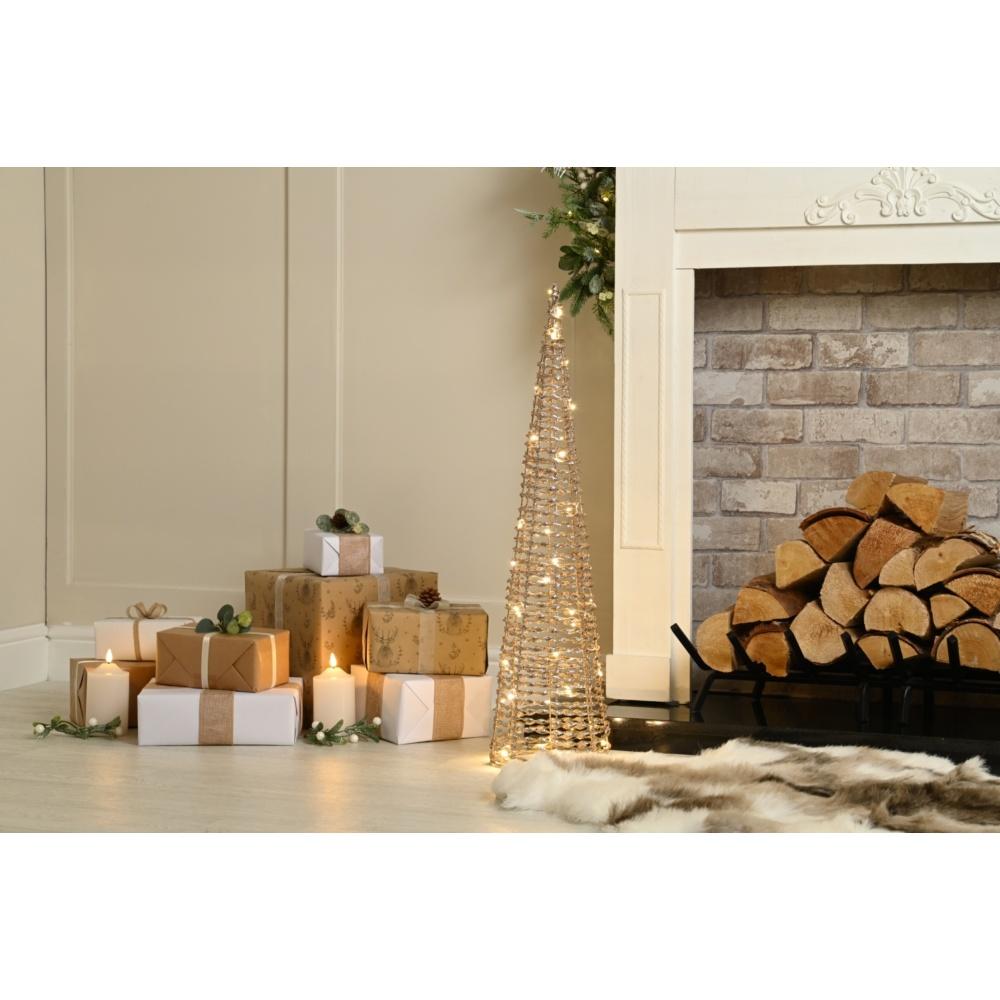 Led Lit Battery Operated Champagne Gold Cone Tree - 80cm