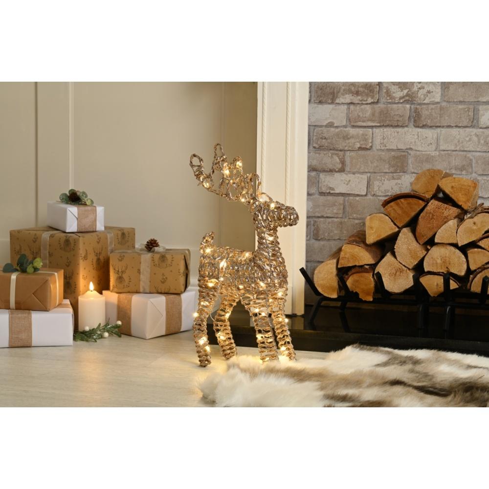 Led Lit Battery Operated Champagne Gold Reindeer - 55cm