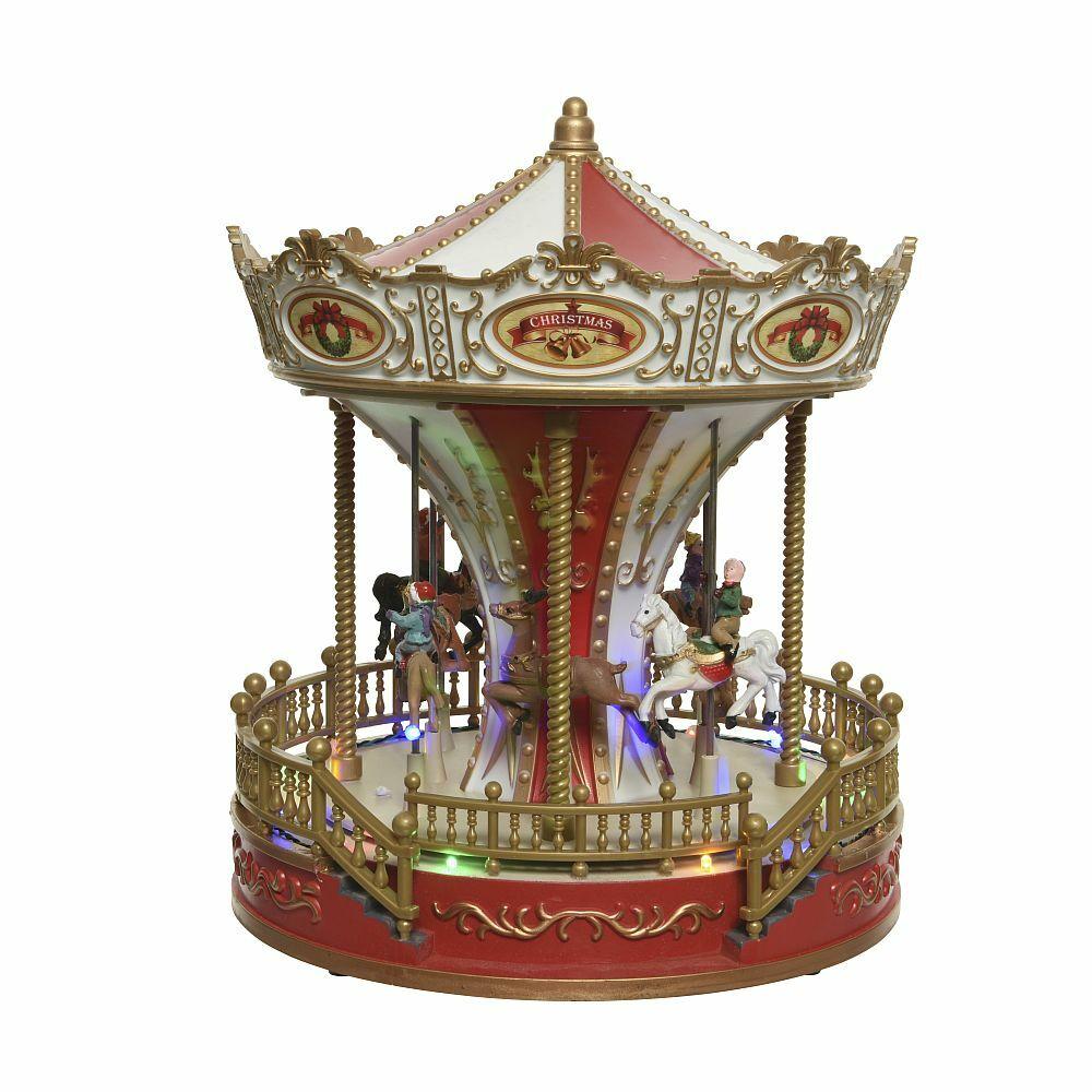 Battery Operated Led Lit Winter Carnival Carousel Christmas Scene