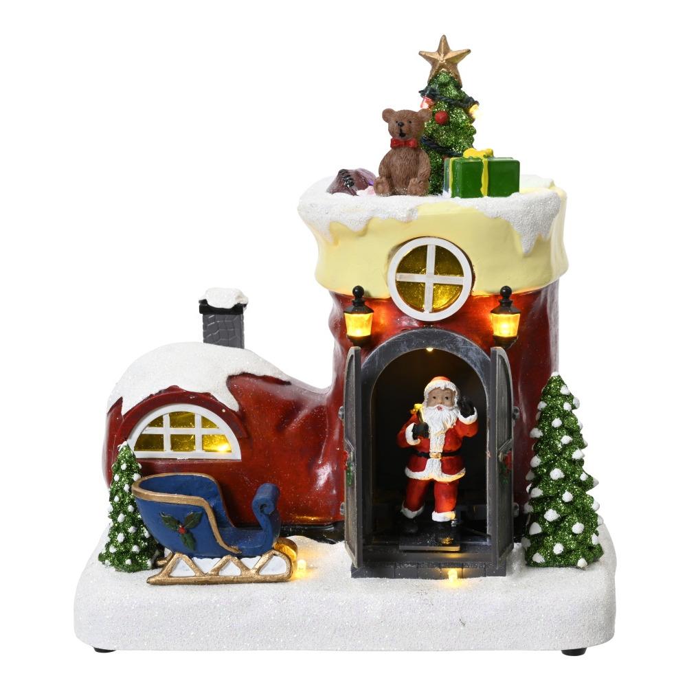 Battery Operated Led Lit Animated Santa Boot House Scene