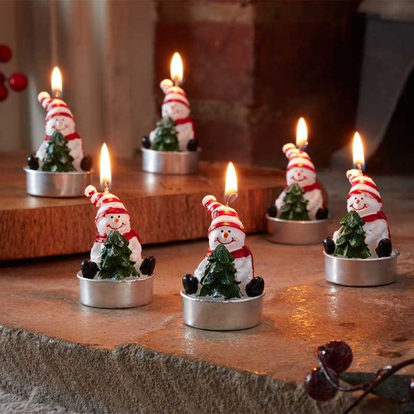 Snowman Tealight Candles - Set Of 6