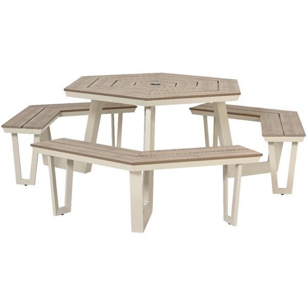 Hexagonal Aluminium Garden Bench - Off White