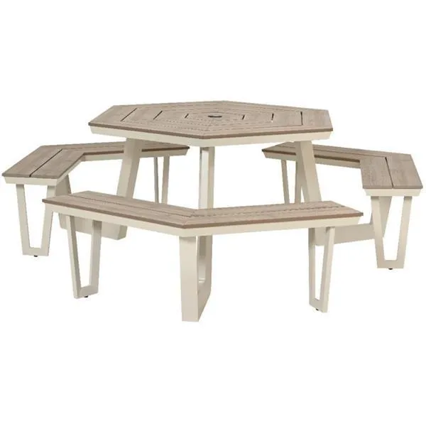 Hexagonal Aluminium Garden Bench - Off White