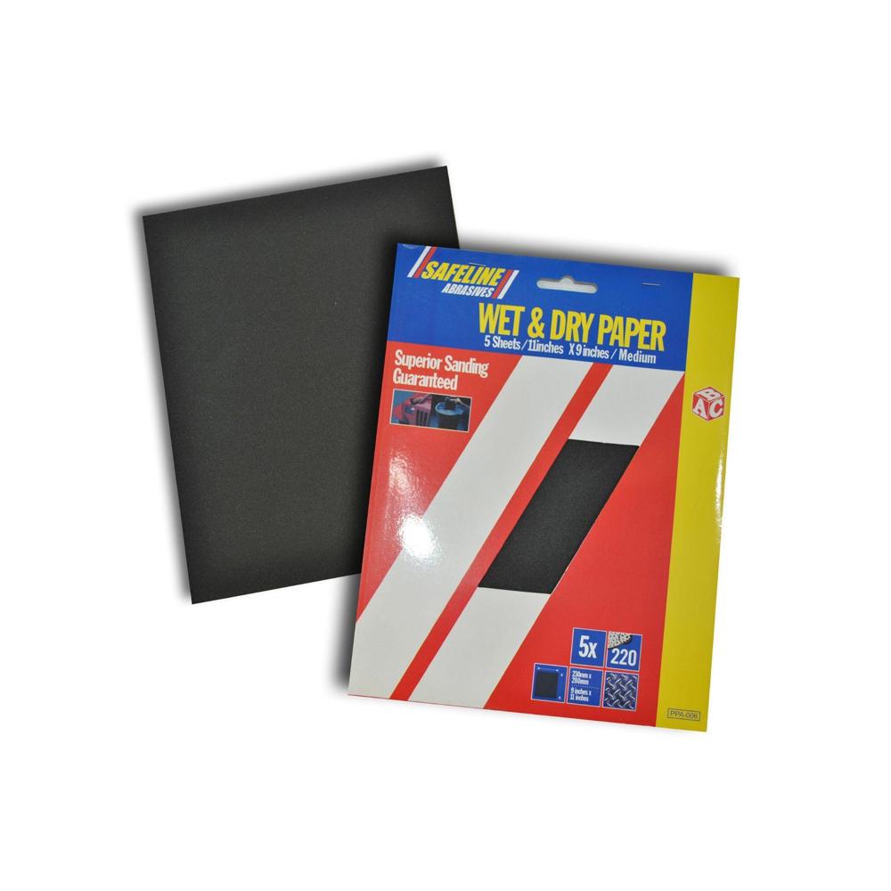 Safeline Sandpaper Pk 5 Sheets Wet & Dry Fine