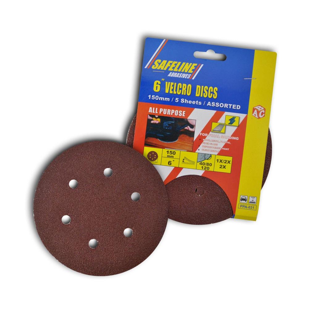 Safeline Velcro Discs 150mm Pk 5 Sheets Assorted