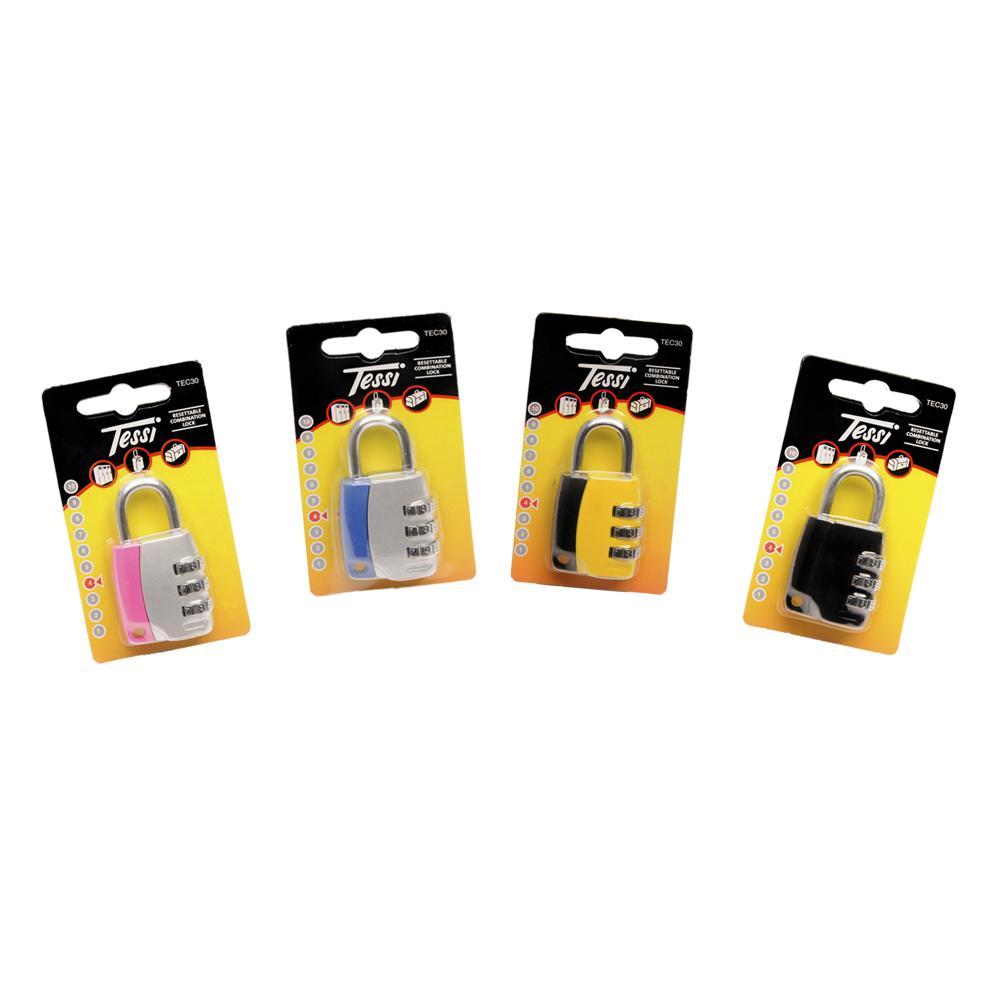 Re-Settable Combo Lock In Assorted Colours, 30mm