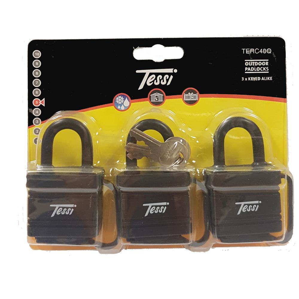 Tessi 3 X Lam.Steel Padlock Ka, Weather Res.Cover, 40mm