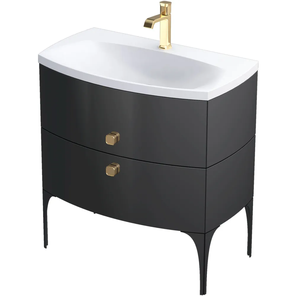 Armavit Regency 82cm 2 Drawer Vanity Unit Gloss Black